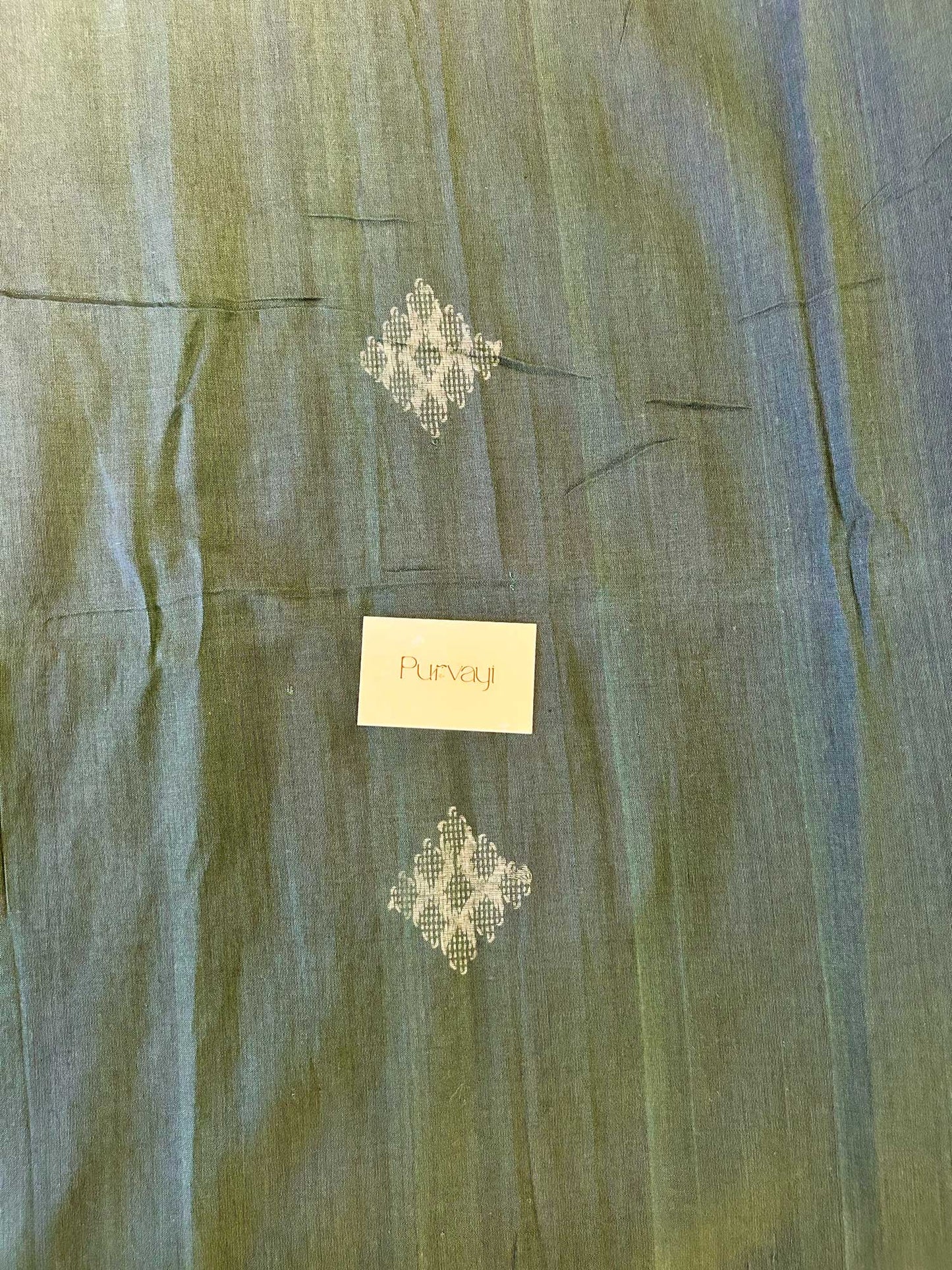 Hand-Stitched Kantha Bottle Green Saree - Organic Khadi Linen