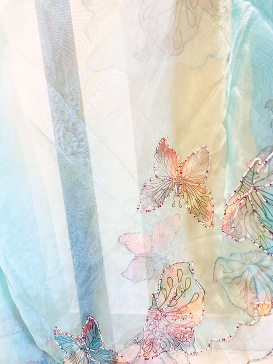 Butterfly beads Organza Saree - Powder Blue