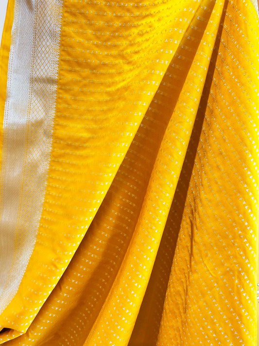Marigold Yellow Rasipuram Silk Saree with Grey Contrast Pallu and Blouse