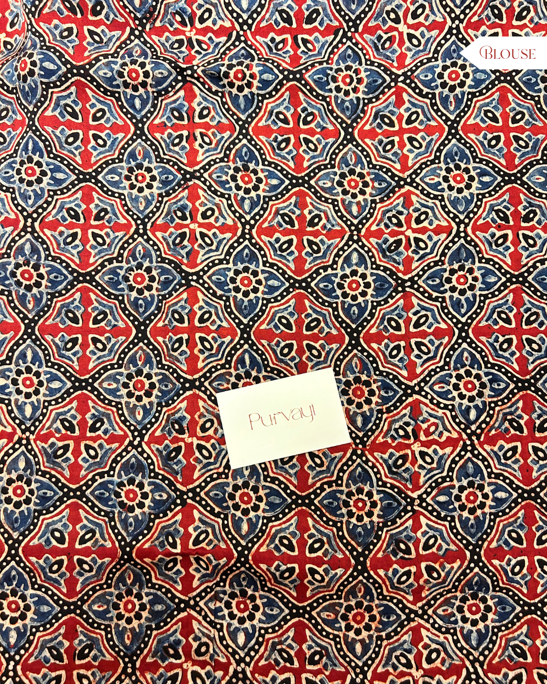 Handblocked Ajrak Floral Crimson Red Saree - Modal Silk