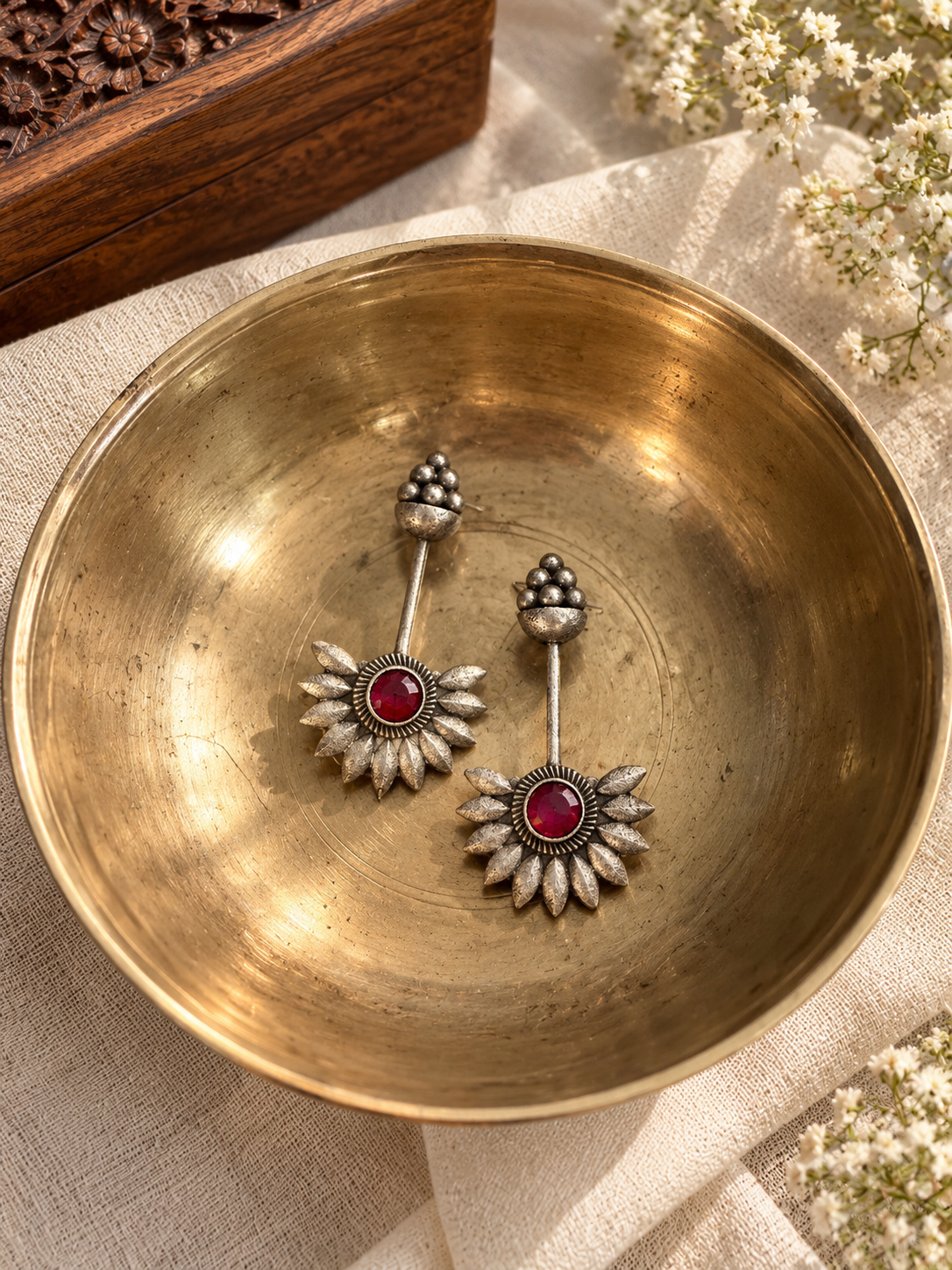 Ruhani - Antique Silver Floral Earrings