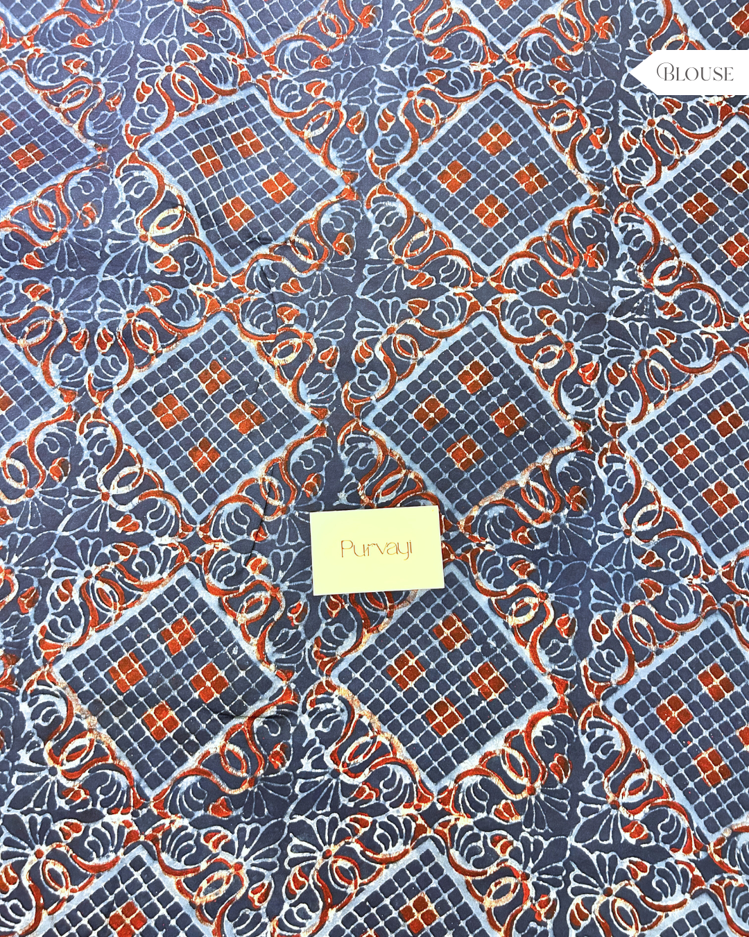 Handblocked Ajrak Indigo Blue Saree - Modal Silk