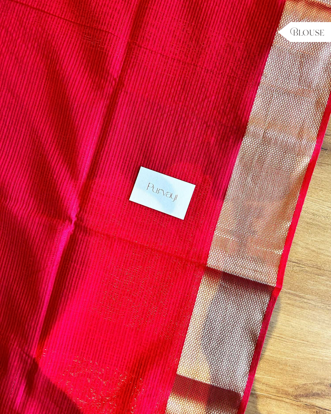 Red Golden Dual tone with Golden Zari Border - Tissue Silk