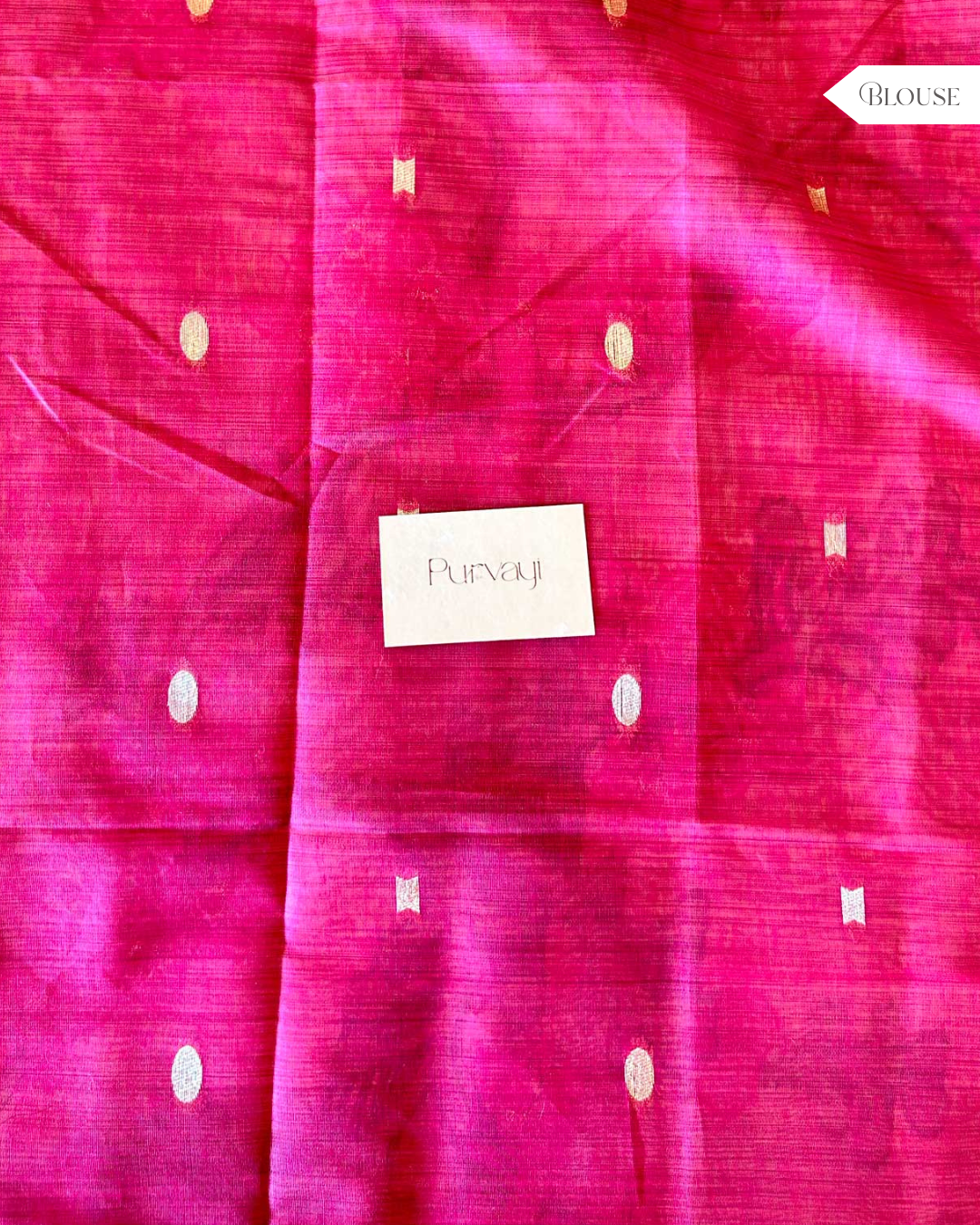 Creamy Beige Saree with Floral Threadwork and Contrast Pink Blouse - Tussar Silk Cotton