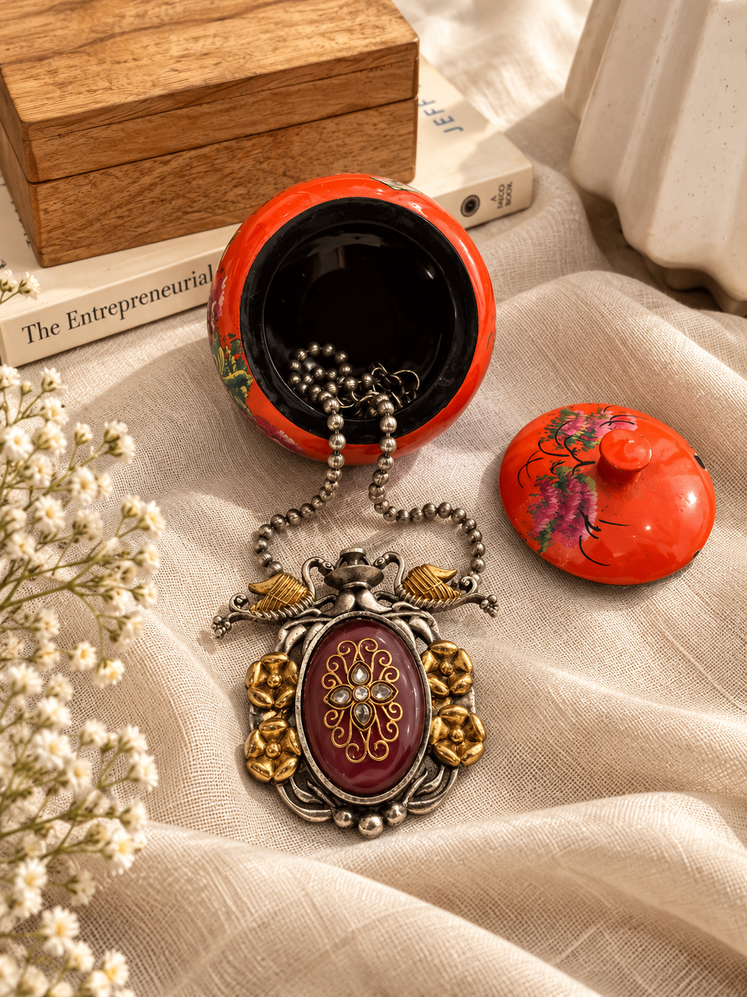 Gulzar - Long Oxidised Statement Pendant Necklace