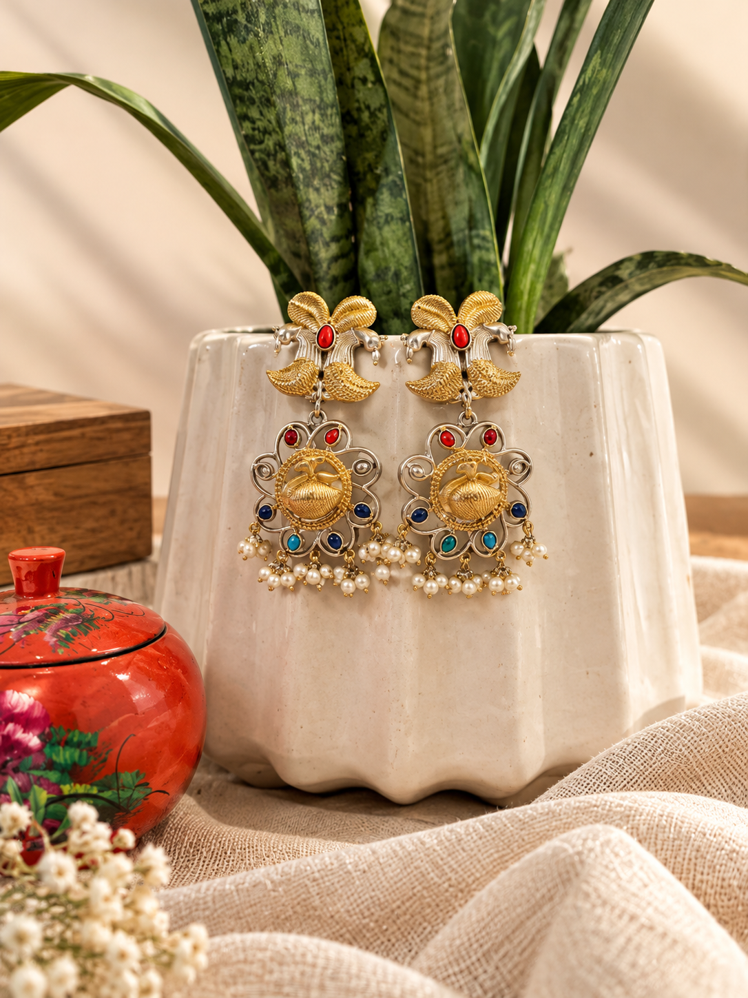 Morni - Multicolour Bird Statement Earrings