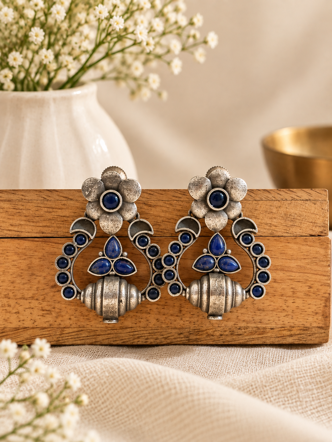 Ornate - Blue floral earrings