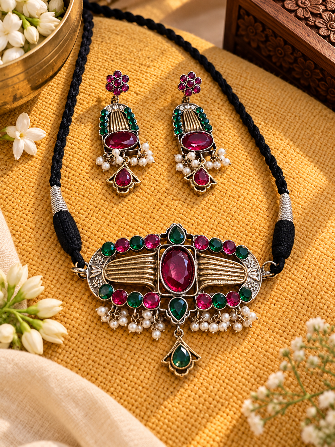 Gulnar - Ruby Emerald Jewellery Set