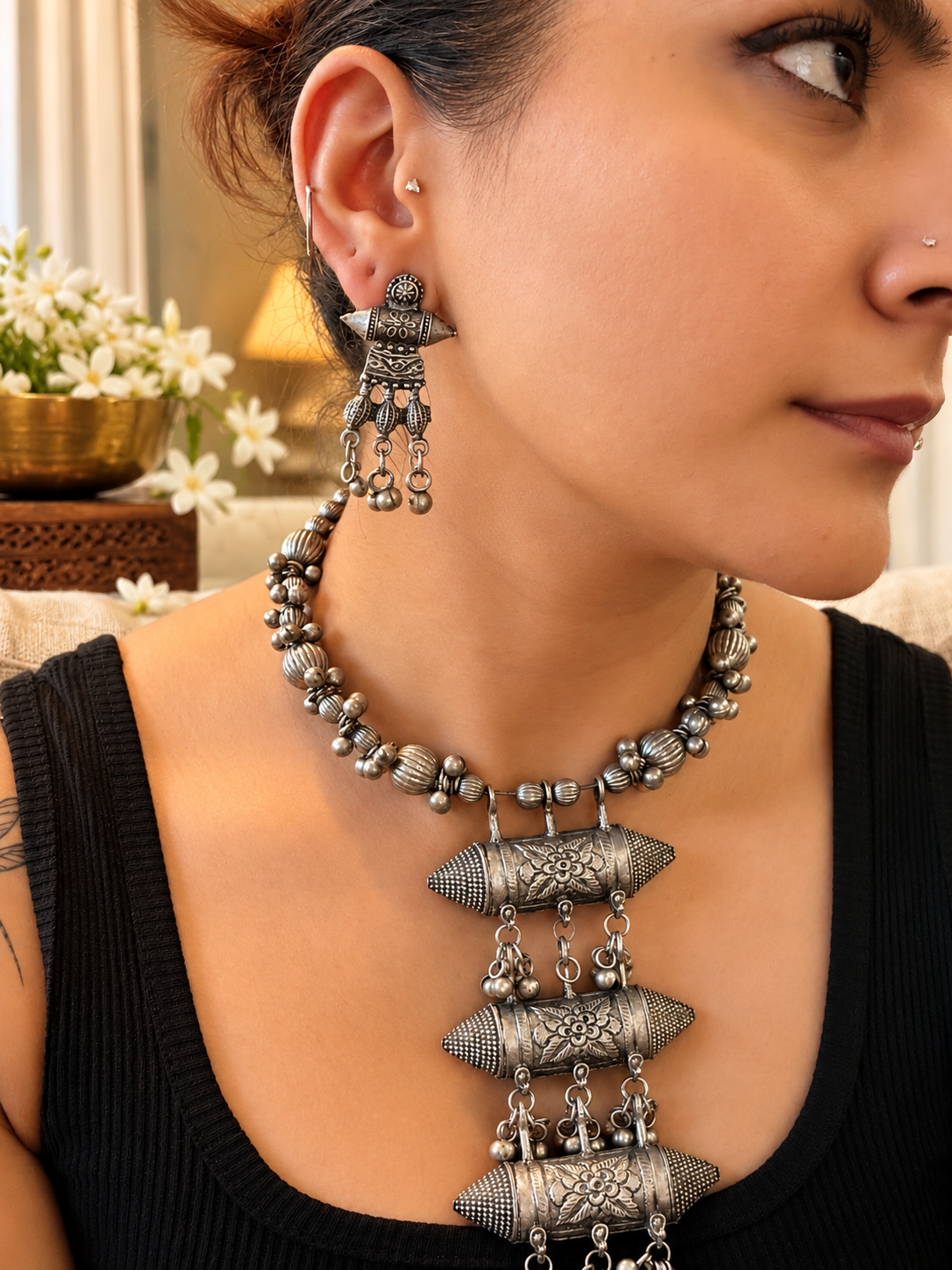 Banjara - Oxidised Silver Statement Jewellery Set