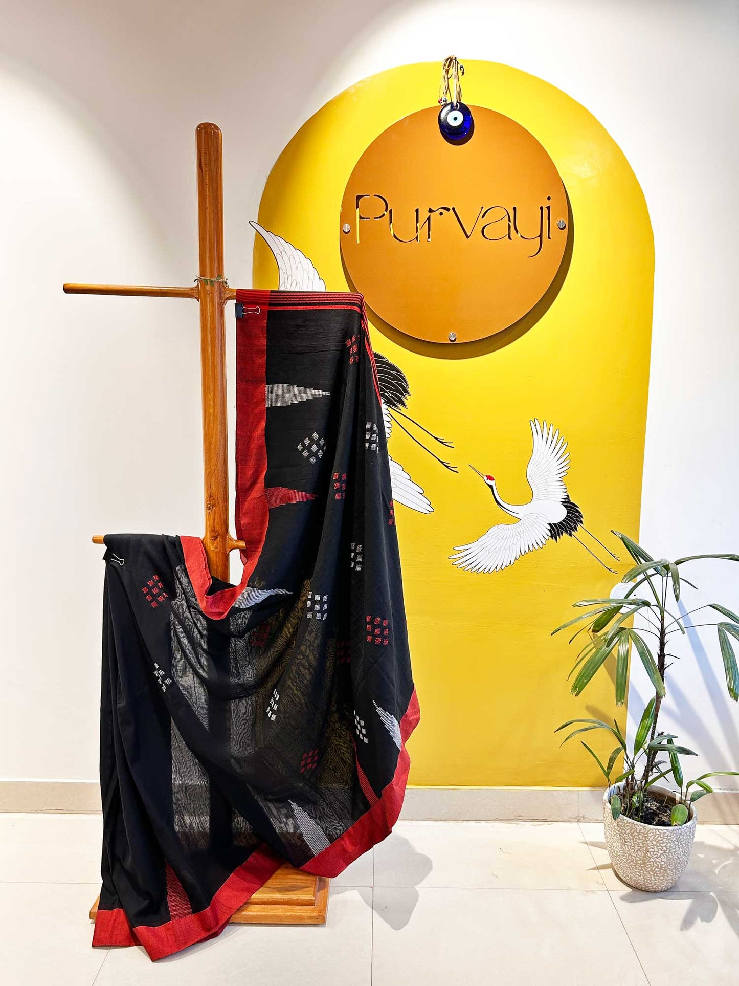 Hand-Stitched Kantha Black Saree - Organic Khadi Linen