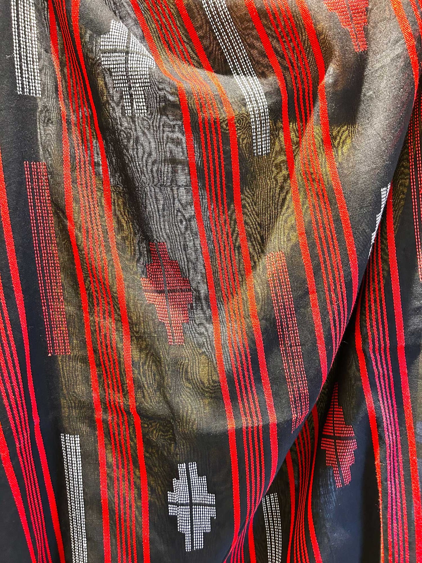 Hand-Stitched Kantha Black Saree - Organic Khadi Linen