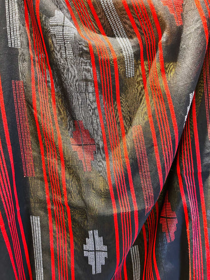 Hand-Stitched Kantha Black Saree - Organic Khadi Linen
