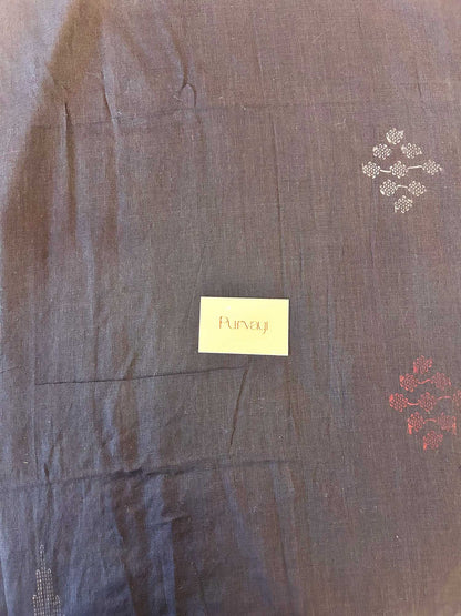 Hand-Stitched Kantha Black Saree - Organic Khadi Linen