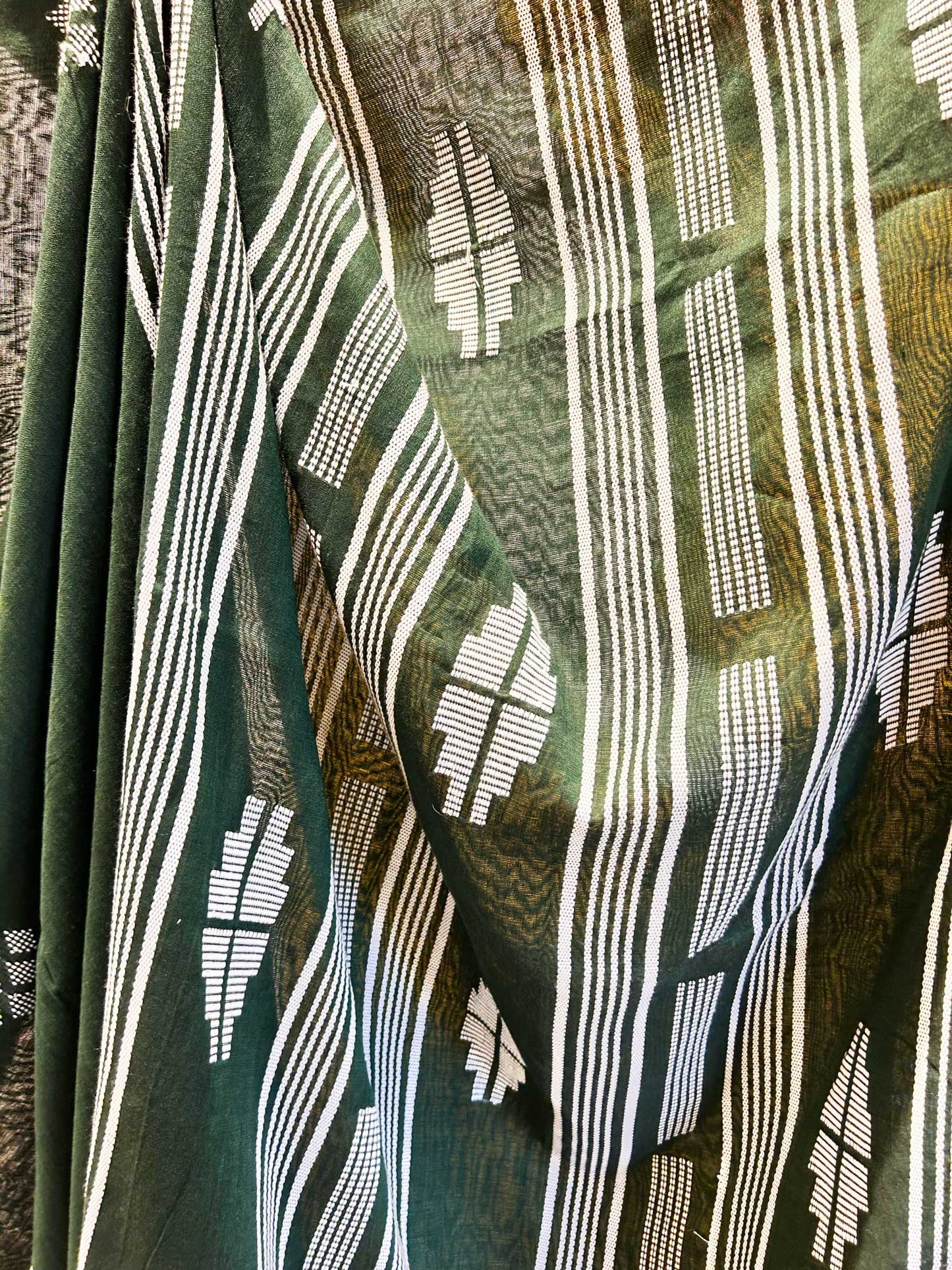 Hand-Stitched Kantha Bottle Green Saree - Organic Khadi Linen