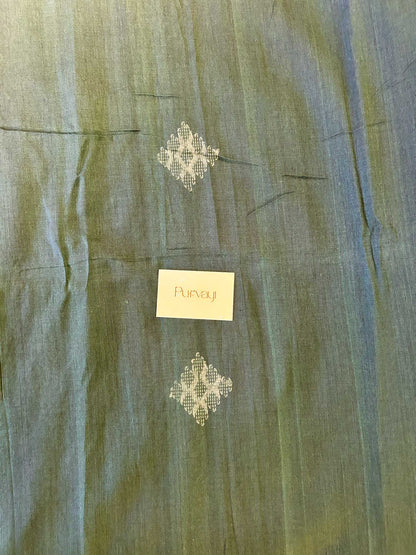 Hand-Stitched Kantha Bottle Green Saree - Organic Khadi Linen