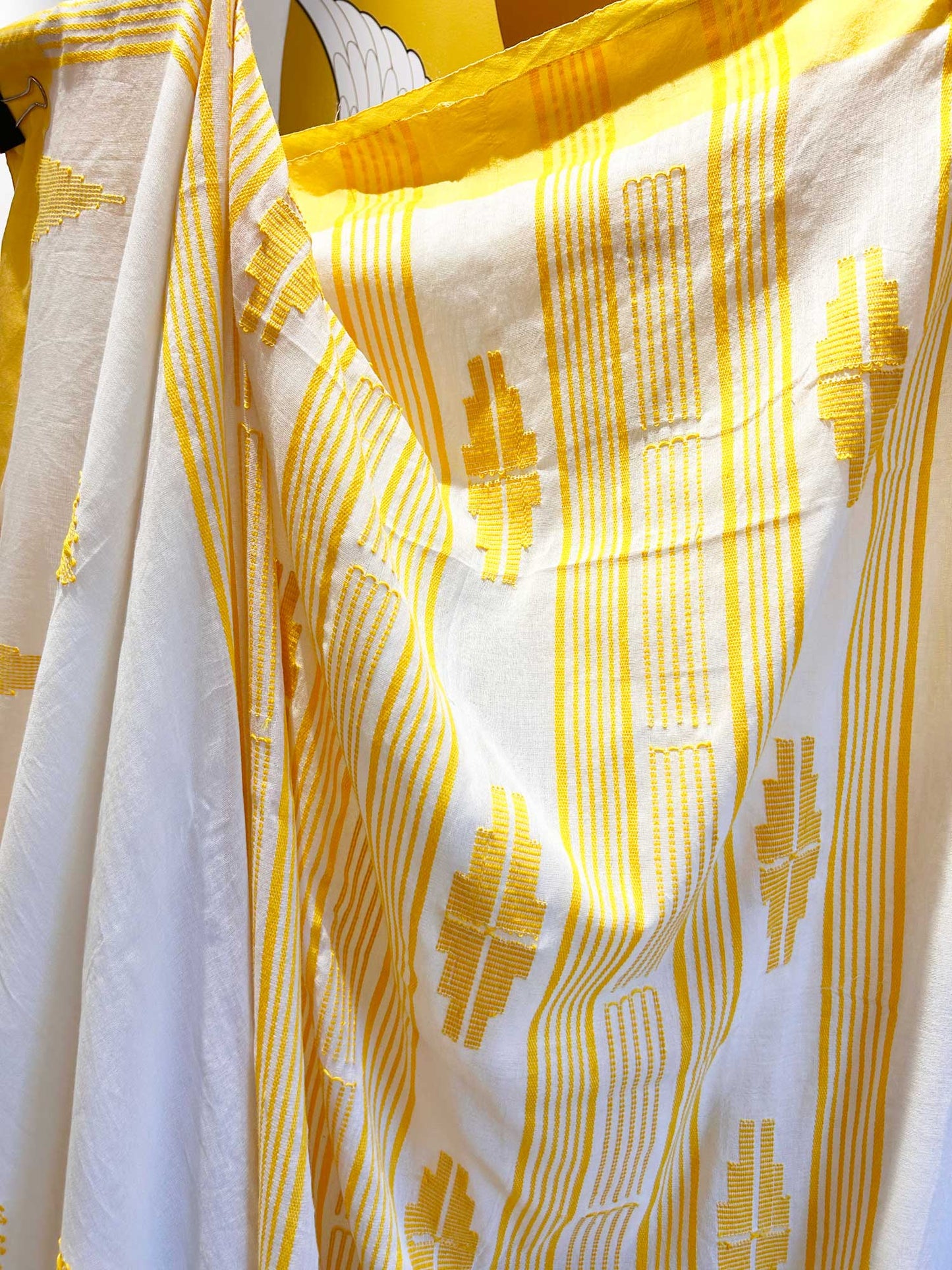 Hand-Stitched Kantha White Saree - Organic Khadi Linen