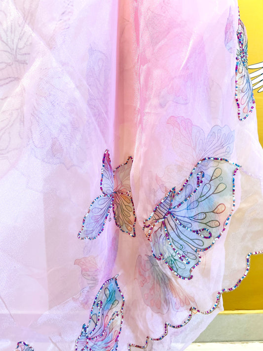 Butterfly beads Organza Saree - French Pink