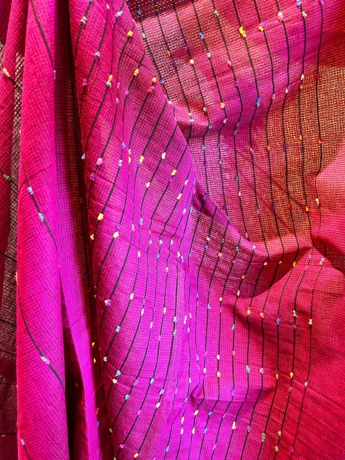 Hand-Stitched Kantha Magenta Saree - Organic Khadi