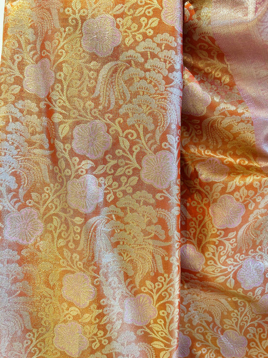 Rust Orange Rasipuram Silk Traditional Handloom Saree with Pink Contrast border