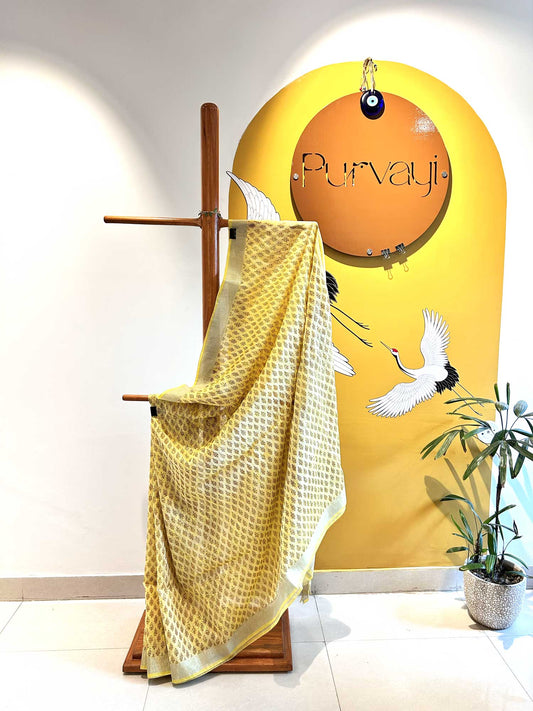 Lemon Yellow with Thread Work Saree - Silk Cotton