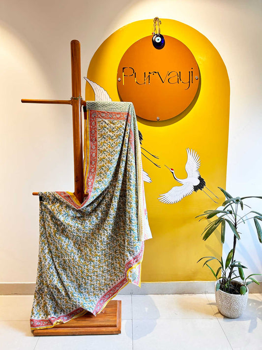 White Floral Block Print