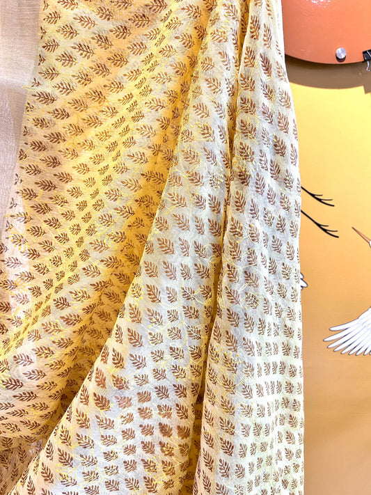 Lemon Yellow with Thread Work Saree - Silk Cotton