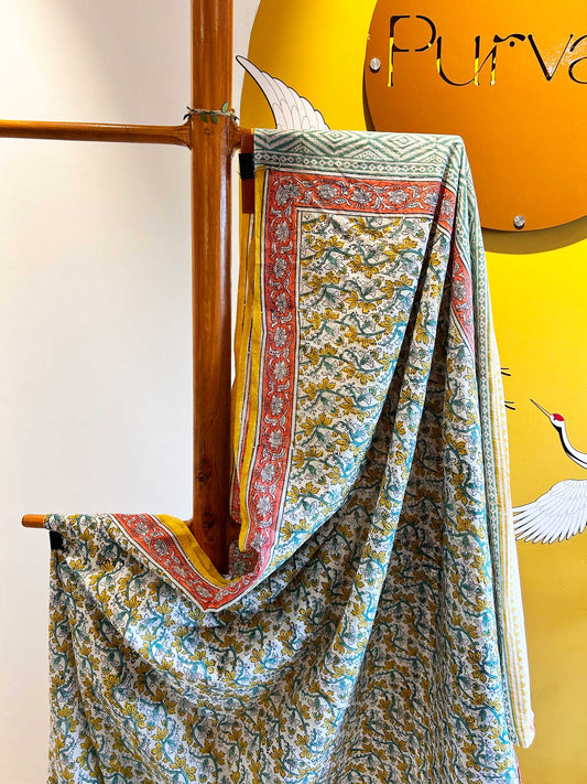 White Floral Block Print