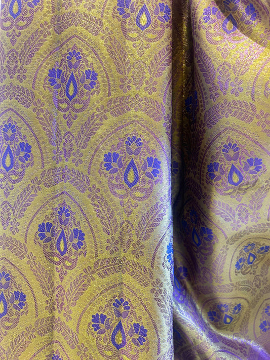 Olive Green Purple Rasipuram Silk Traditional Handloom Saree with Blue Contrast border