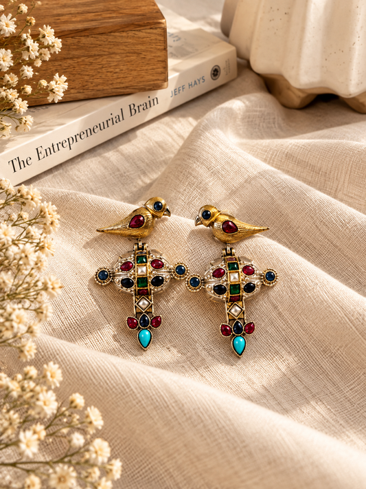 Gul - Multicolour Bird Statement Earrings
