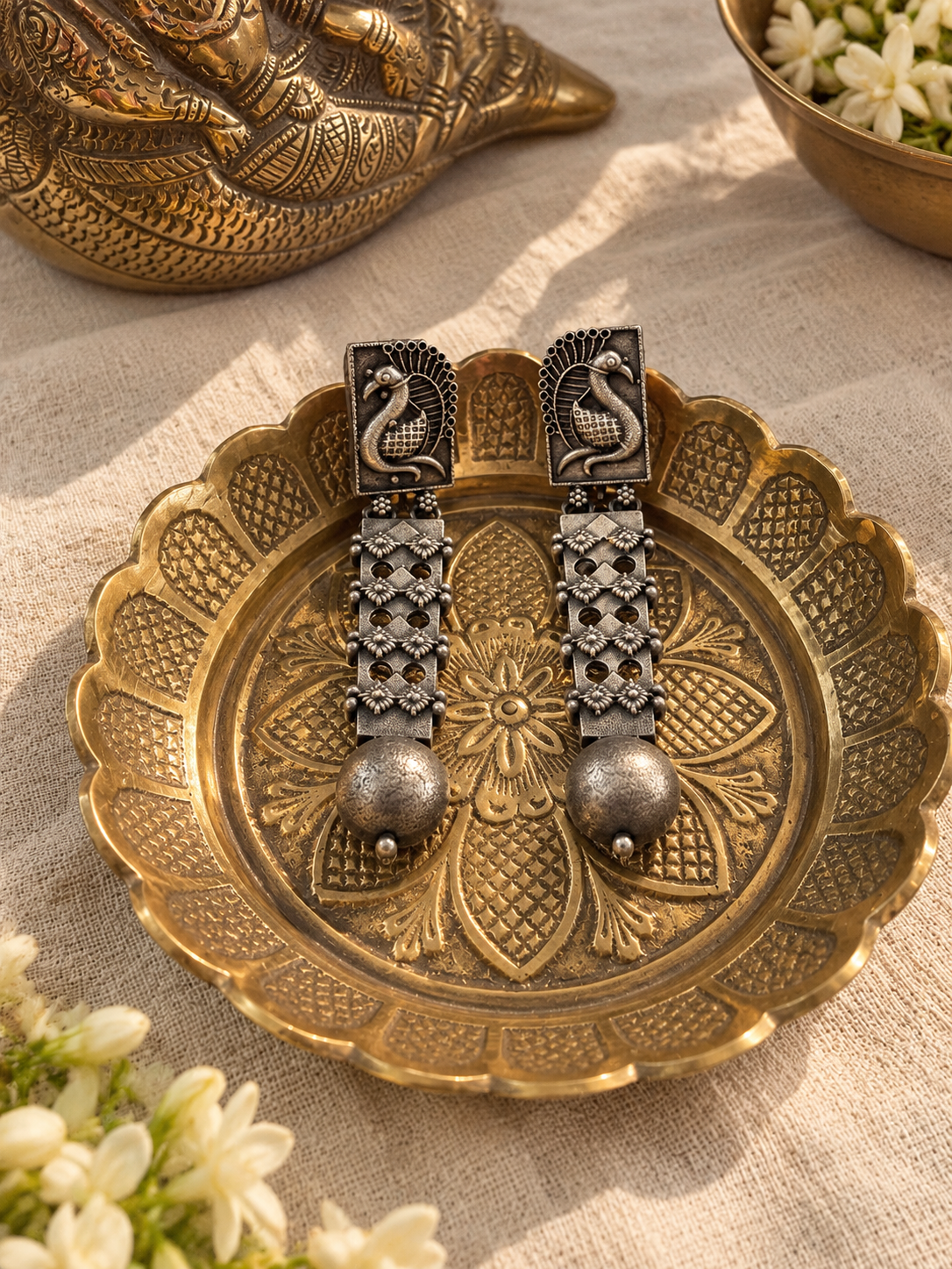Mayil - Antique Silver Drop Earrings