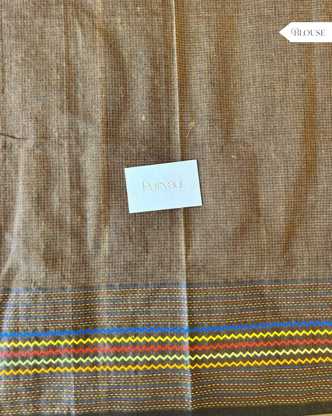 Hand-Stitched Kantha Coffee Brown Saree - Organic Khadi