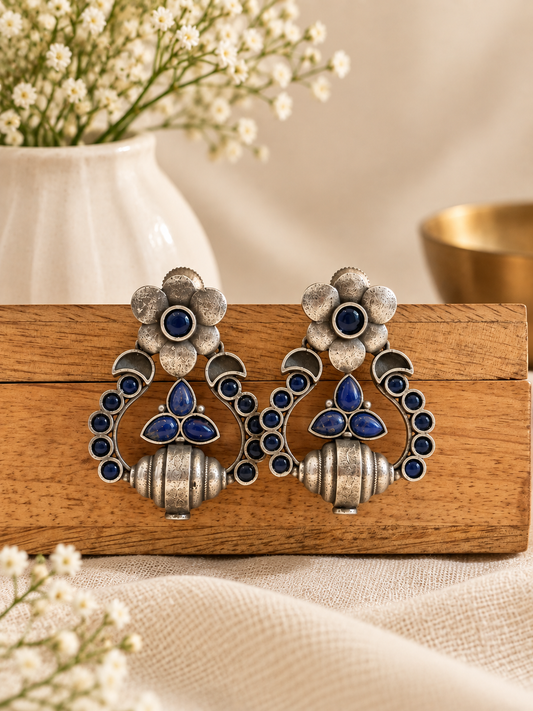 Ornate - Blue floral earrings