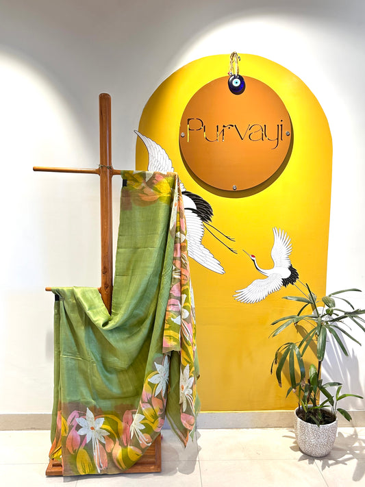 Green Hand-Painted Batik - Silk