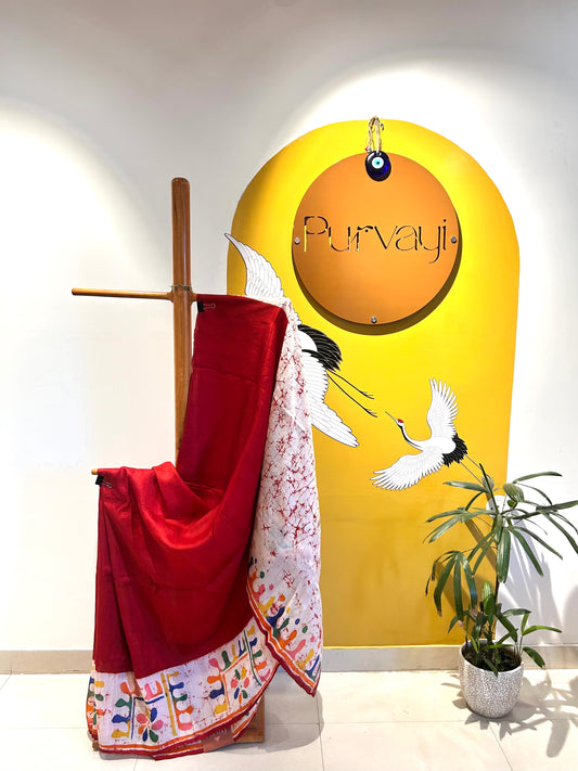 Crimson Red Hand-Painted Batik - Silk