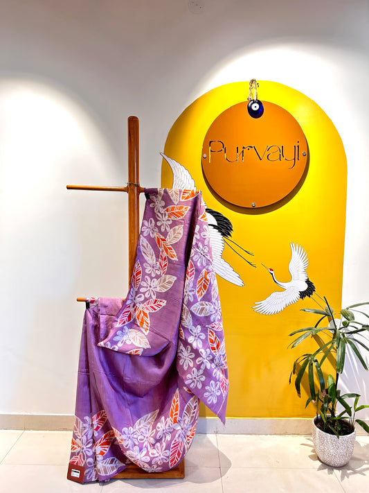 Mauve Hand-Painted Batik - Silk