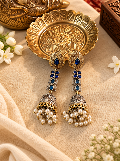 Neelambari - Blue Stone Jhumkas