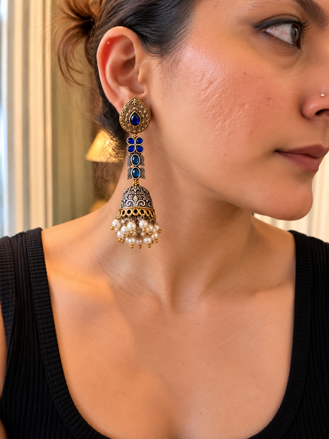 Neelambari - Blue Stone Jhumkas