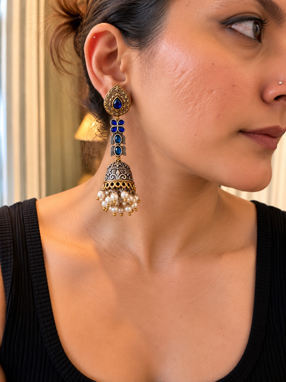Neelambari - Blue Stone Jhumkas